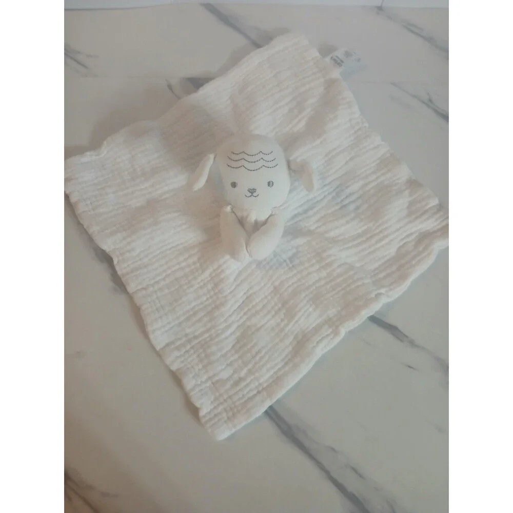 Carters White Lamb Sheep Lovey 100% Cotton Gauze Baby Security Blanket